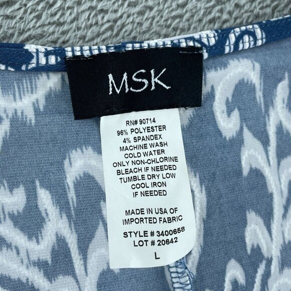 MSK Womens Blue & White Off-Shoulder Ikat Polyester/Spandex Blend Size L 3951 - Picture 3 of 8